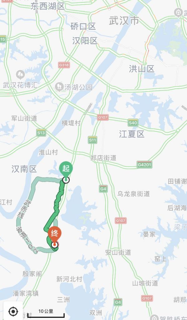 自西南进入武汉市江夏区,止于江夏区法泗街,与武汉至深圳高速公路嘉鱼