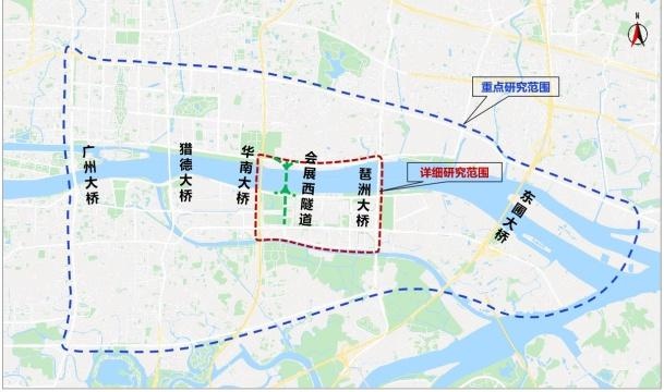 分别为广州大桥,猎德大桥,华南大桥,琶洲大桥(科韵路),东圃特大桥